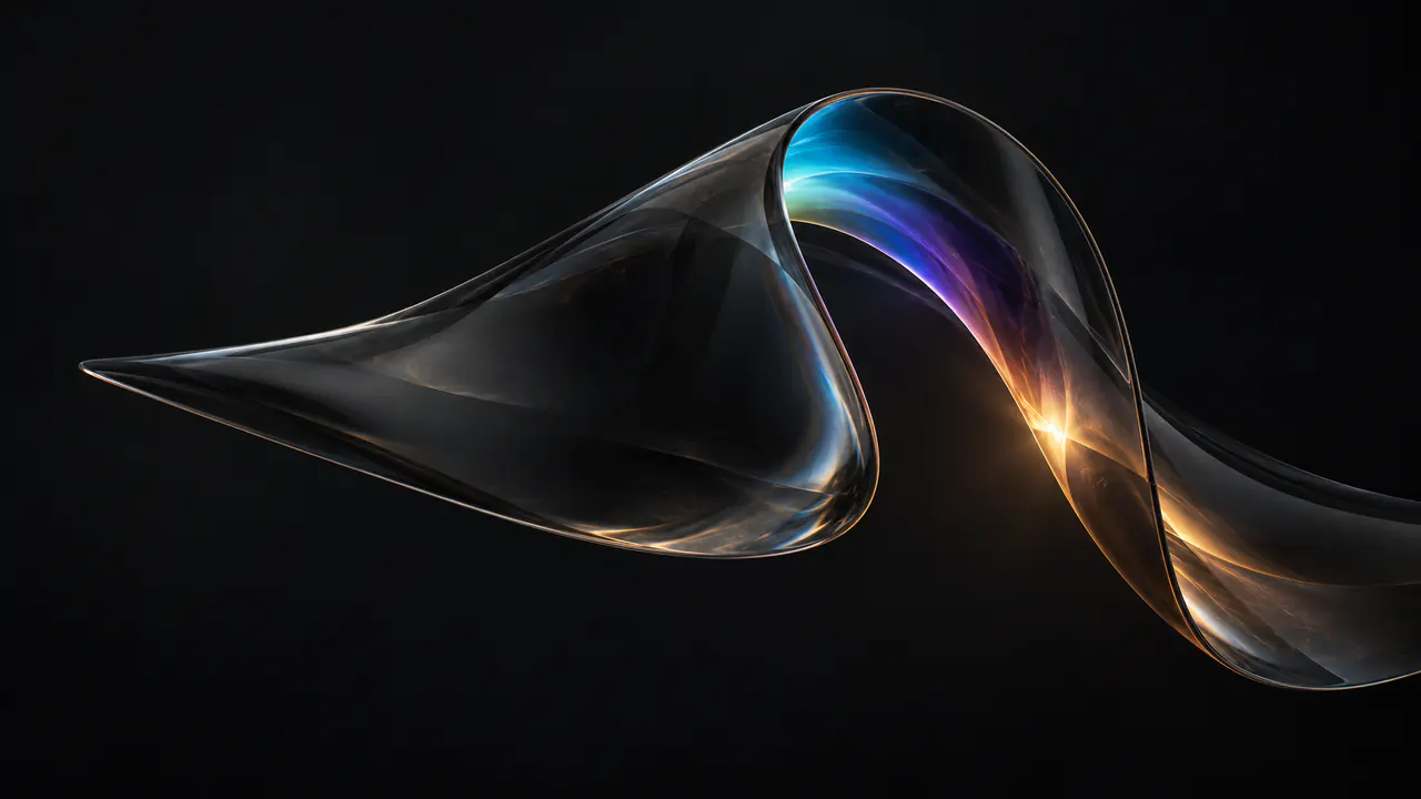 Folded translucent glass revealing cyan, violet and amber light